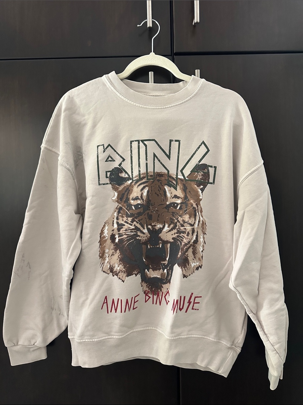 Anine Bing Tiger Sweatshirt in Stone Large - Picture 2 of 12